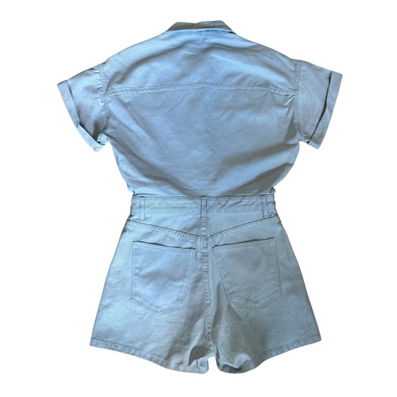Zara Womens Light Blue Jean  Metallic Shimmer Button Front Romper Size S - Picture 8 of 14